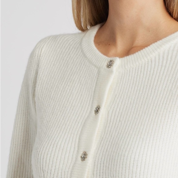 Sam Edelman Keegan Peplum Cardigan with Bedazzled button detail NWT XL Cream - Picture 2 of 15